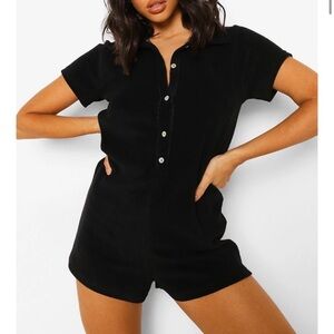 Towelling Playsuit Boohoo Black